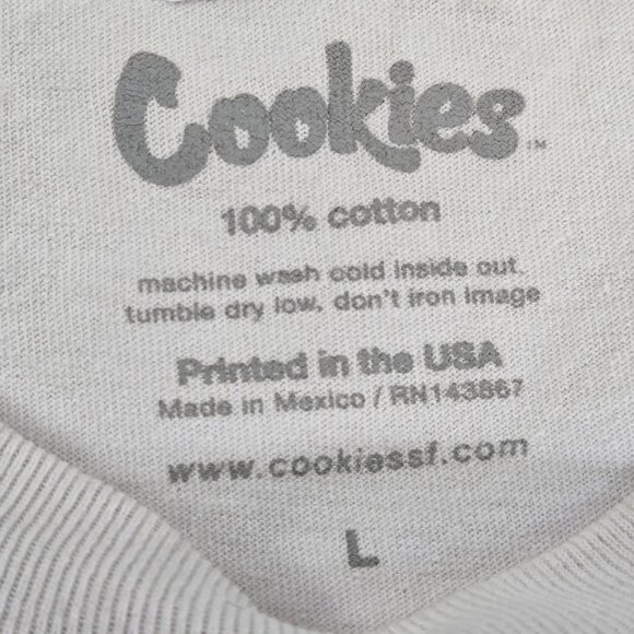 Cookies Men Shirt L White Graphic Print Coolest Letters Short Sleeve - Picture 6 of 7